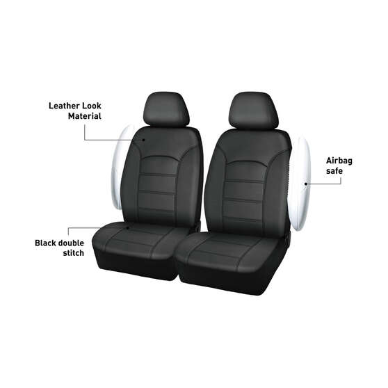 SCA Leather Look Seat Covers Black Adjustable Headrests Airbag Compatible 30SAB, , scanz_hi-res
