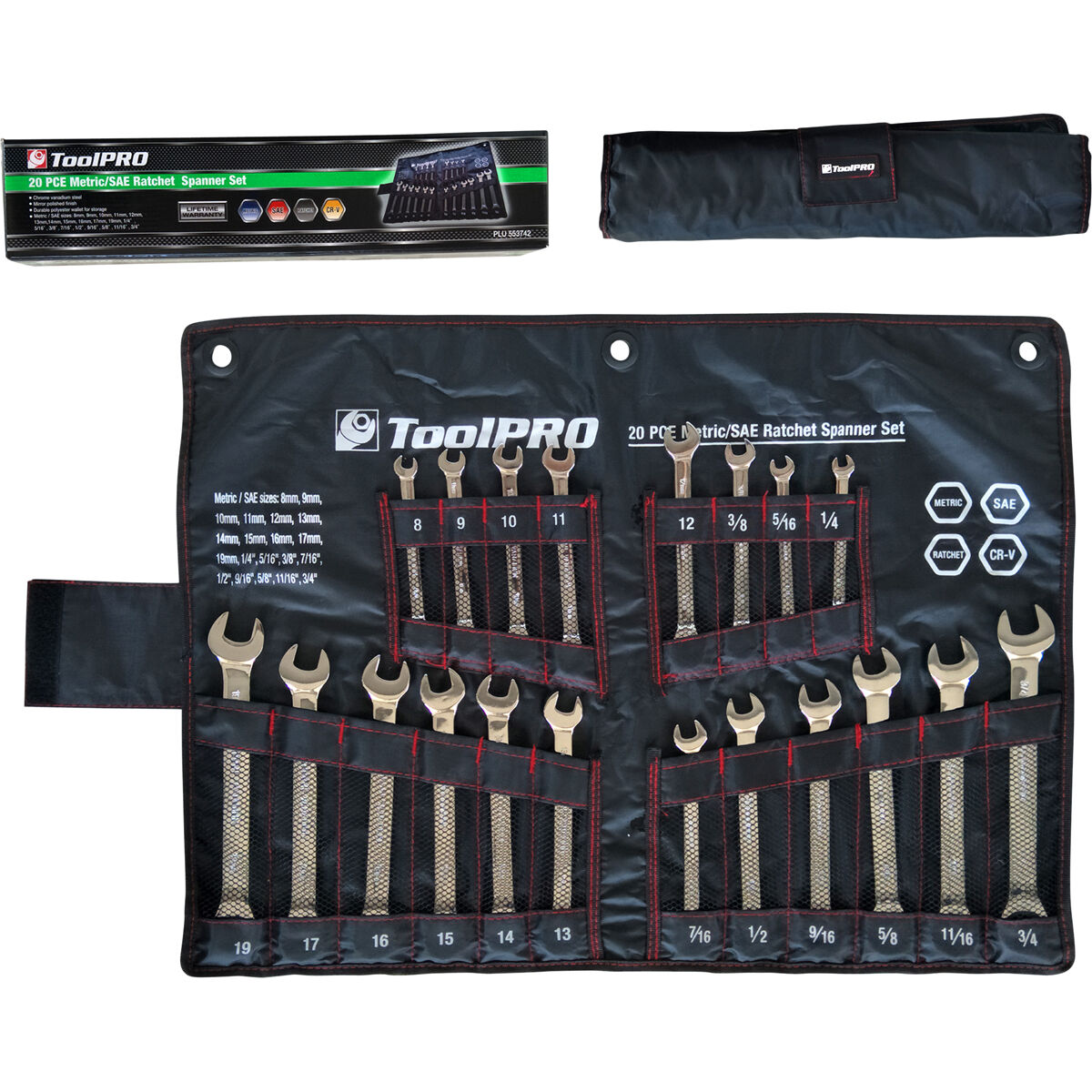 ToolPRO Ratchet Spanner Set Metric/SAE 20 Piece, , scanz_hi-res