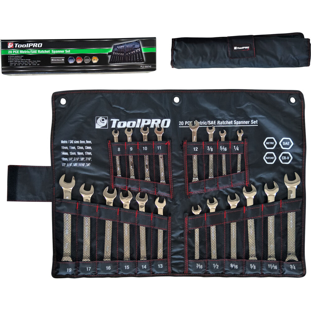 ToolPRO Ratchet Spanner Set Metric/SAE 20 Piece Supercheap Auto New