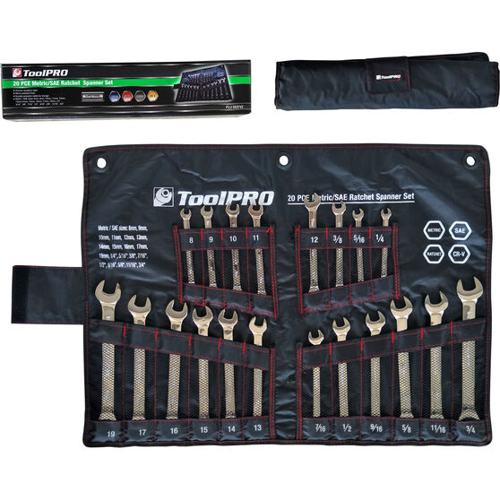 ToolPRO Ratchet Spanner Set Metric/SAE 20 Piece Supercheap Auto New