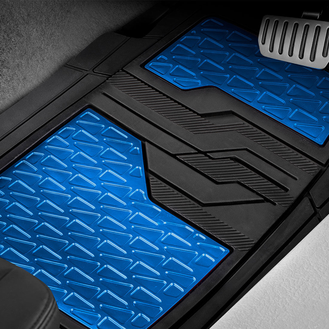 SCA Checkerplate PVC Car Floor Mats - Set of 4, Blue/Black, , scanz_hi-res
