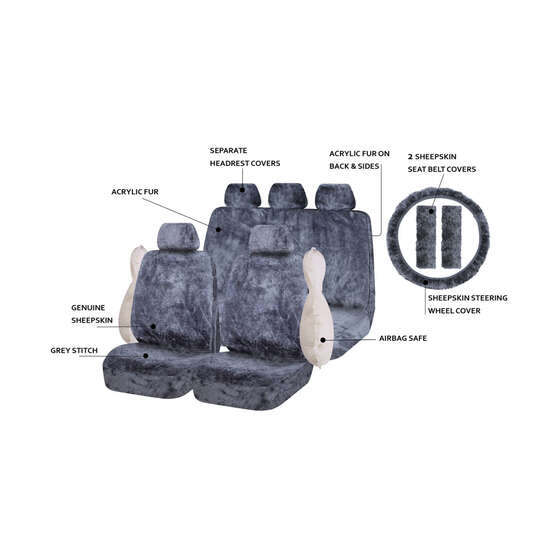 SCA Sheepskin 6 Piece Pack Charcoal Front and Rear Airbag Compatible, , scanz_hi-res