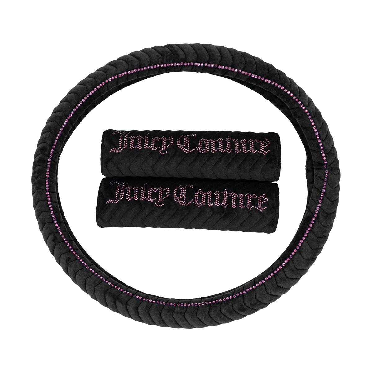 Juicy Couture Juicy Bling Steering Wheel Cover & Seat Belt Comforters Combo - Black/Purple, , scanz_hi-res
