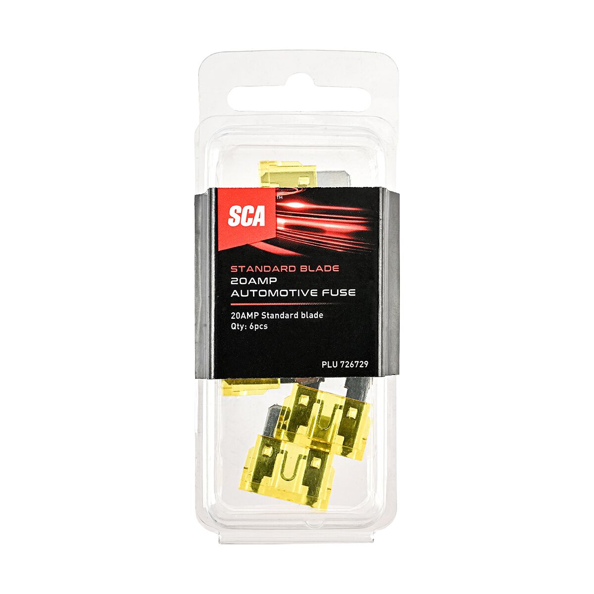 SCA Automotive Fuses - Standard Blade, 20 Amp, 6 Piece, , scanz_hi-res