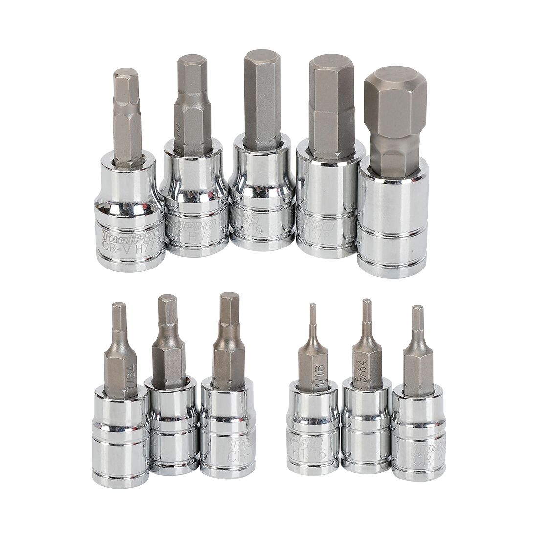 ToolPRO Hex Socket Set - 1/4 & 3/8" Drive, SAE, 11 Piece, , scanz_hi-res