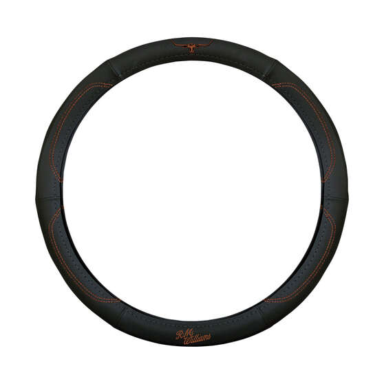 R.M.Williams Tan Leather Steering Wheel Cover, Black/Tan, 380mm, , scanz_hi-res