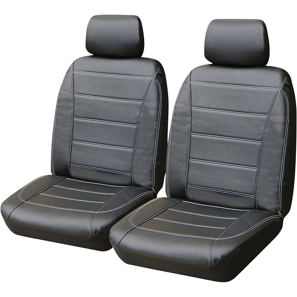 SCA Leather Look Seat Cover Black and White, Adjustable Headrests
