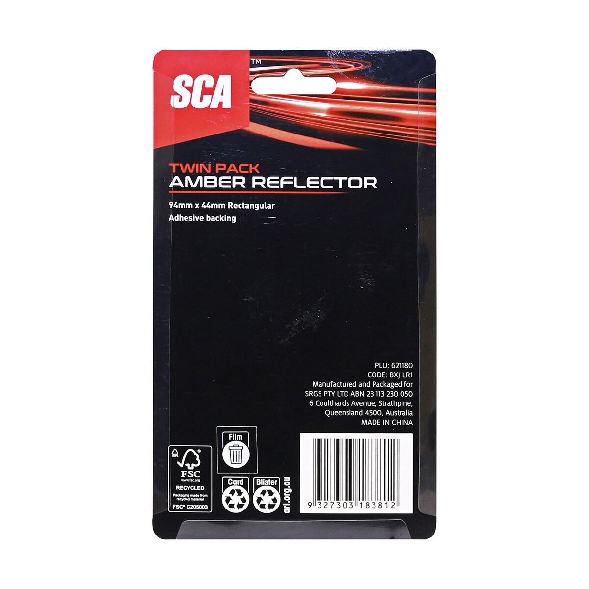 SCA Reflector Twin Pack Rectangular Amber 94 x 44mm, , scanz_hi-res
