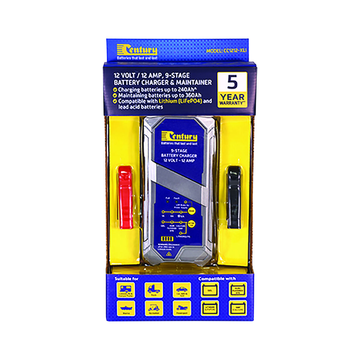 Century CC1212-Lithium 12V 12Amp 9 Stage Battery Charger, , scanz_hi-res