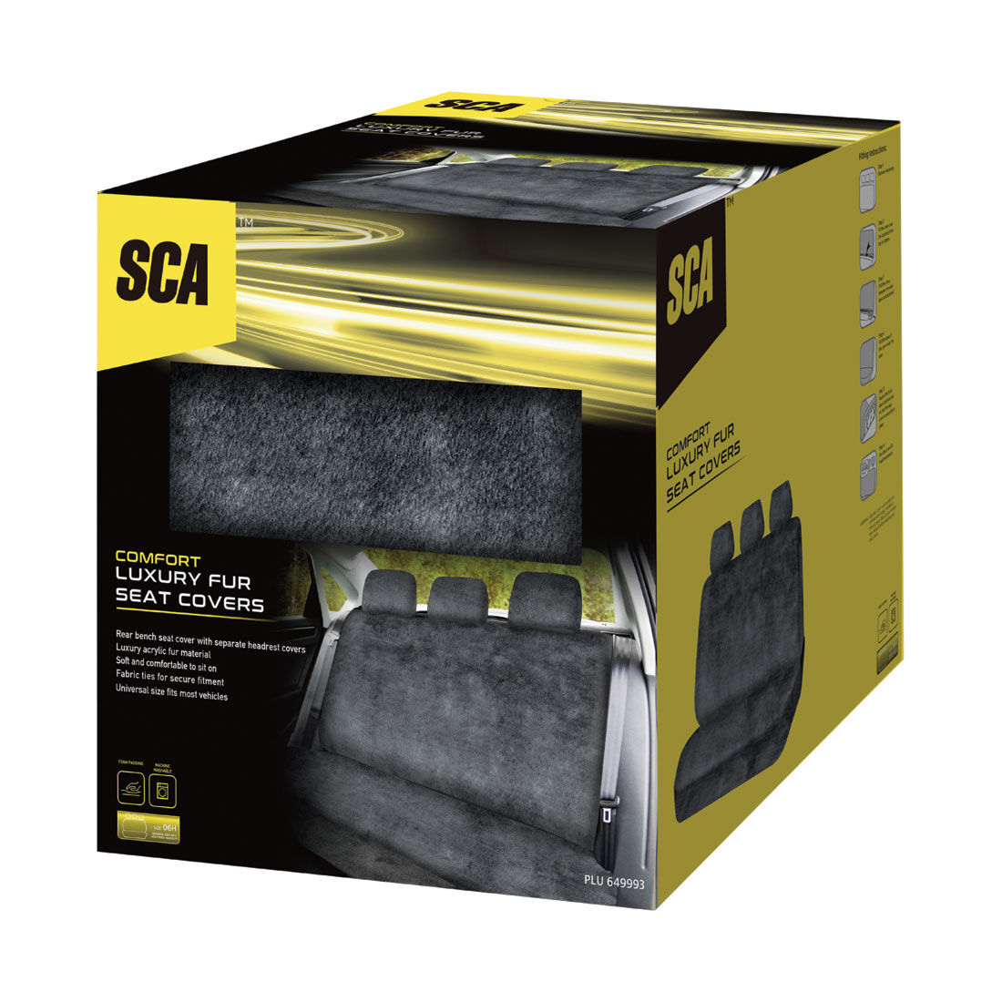 SCA Luxury Fur Seat Cover Slate Adjustable Headrests Rear Seat Size 06H, , scanz_hi-res