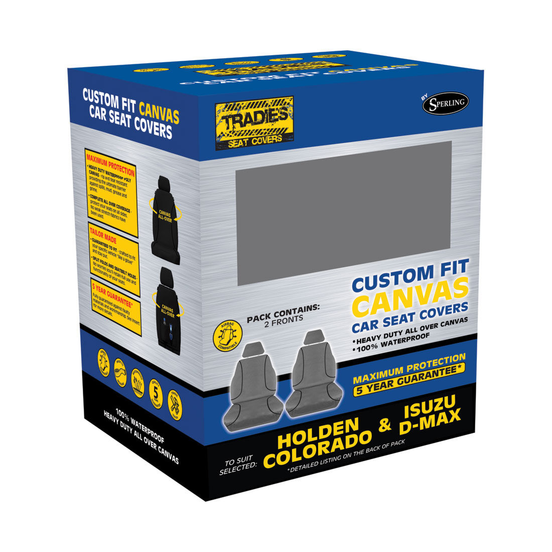 Tradies Canvas Ready Made Seat Covers Front Pair Grey suits Colorado/DMAX/MUX, , scanz_hi-res