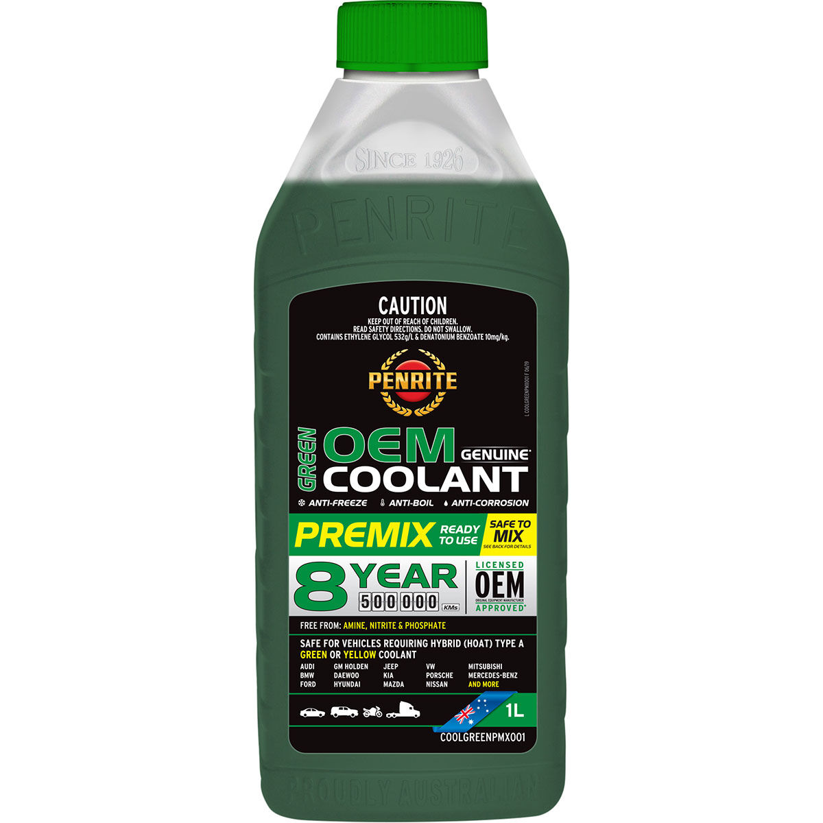 Penrite Green Long Life Anti Freeze / Anti Boil Coolant Premix - 1 Litres, , scanz_hi-res