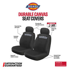 Dickies Collegiate Poly Canvas Seat Covers Black/Grey Adjustable Headrests Airbag Compatible, , scanz_hi-res