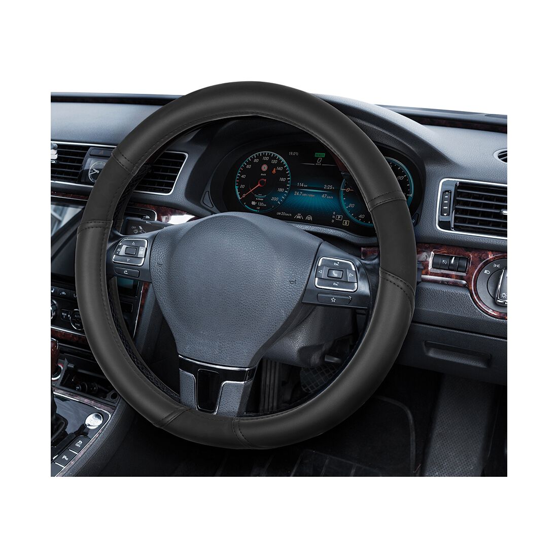 SCA Steering Wheel Cover & Seat Belt Buddie Black Leopard Leather Look, , scanz_hi-res