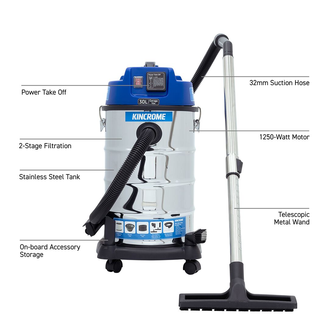Kincrome KP703 Premium Wet & Dry Vacuum - 30 Litre, , scanz_hi-res