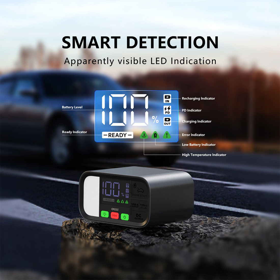 CAROSS T19 12V 1600A Smart Lithium Jump Starter With Built-in 2 Mode LED Worklight, , scanz_hi-res