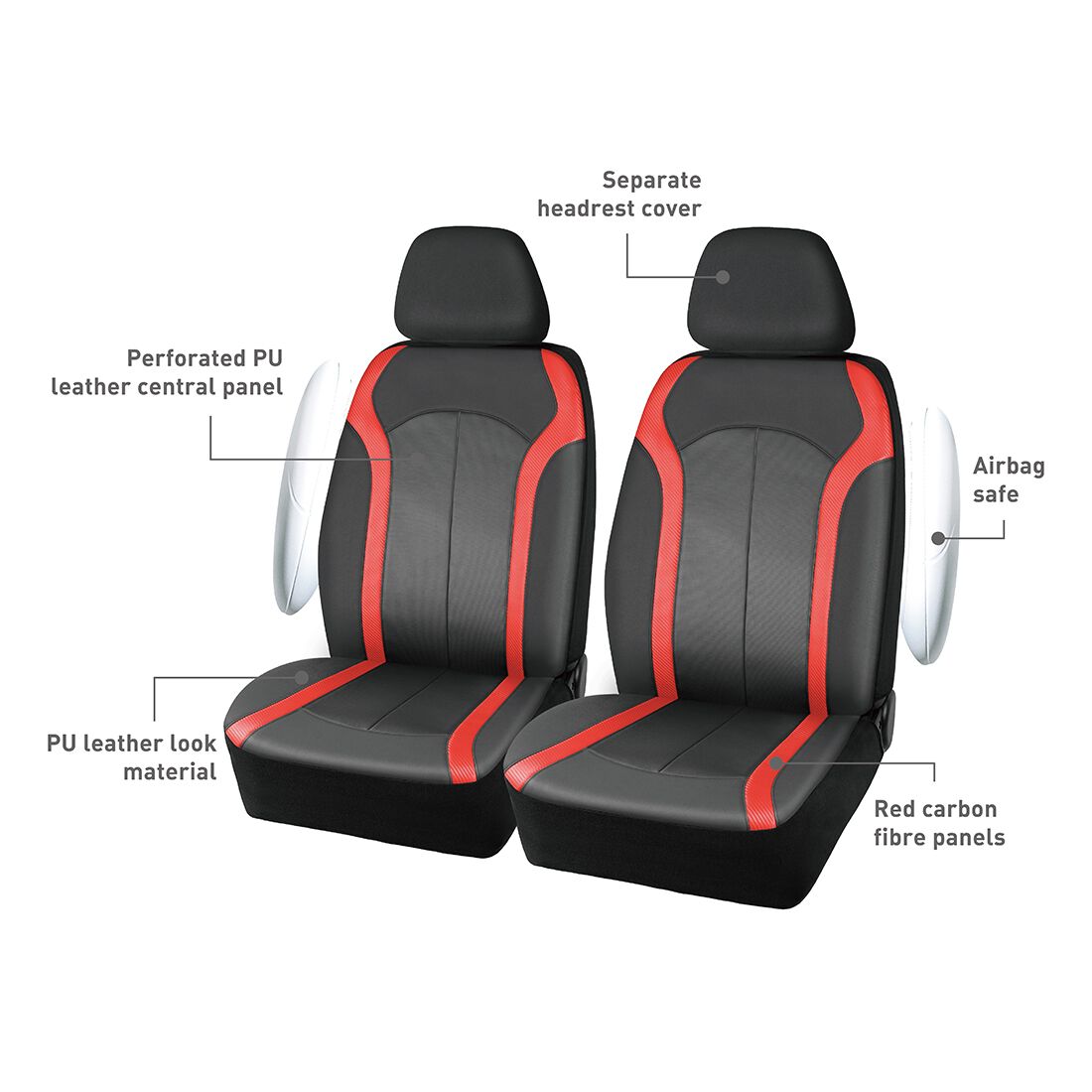 SCA Seat Cover Sports Black & Red Leather Look, Adjustable Headrests, Airbag Compatible, Size 30A, , scanz_hi-res