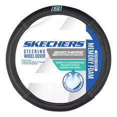 Skechers Air Cooled Memory Foam Steering Wheel Cover Black/Aqua 380mm diameter, , scanz_hi-res