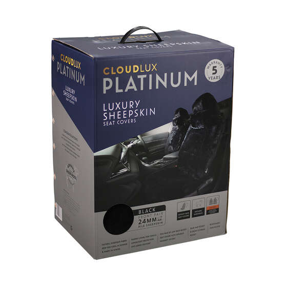 Platinum CLOUDLUX Sheepskin Seat Covers - Black Adjustable Headrests Size 30 Front Pair Airbag Compatible, , scanz_hi-res
