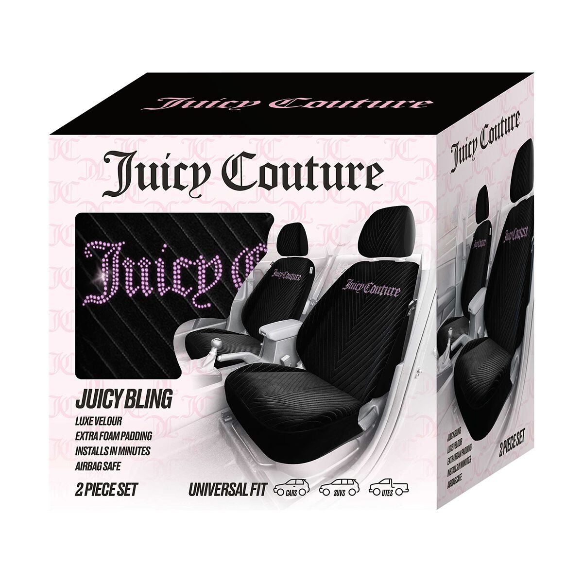 Juicy Couture 2 Piece Juicy Bling Seat Covers - Black/Purple, , scanz_hi-res