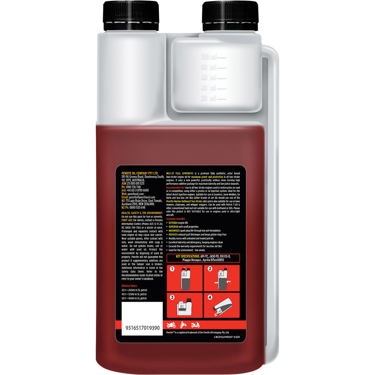 Penrite MC-2 Synthetic Motorcycle Oil - 1 Litre, , scanz_hi-res