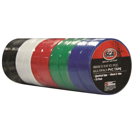 SCA PVC Electrical Tapes - Assorted Colour, 18mm x 10m, 10 Pack, , scanz_hi-res