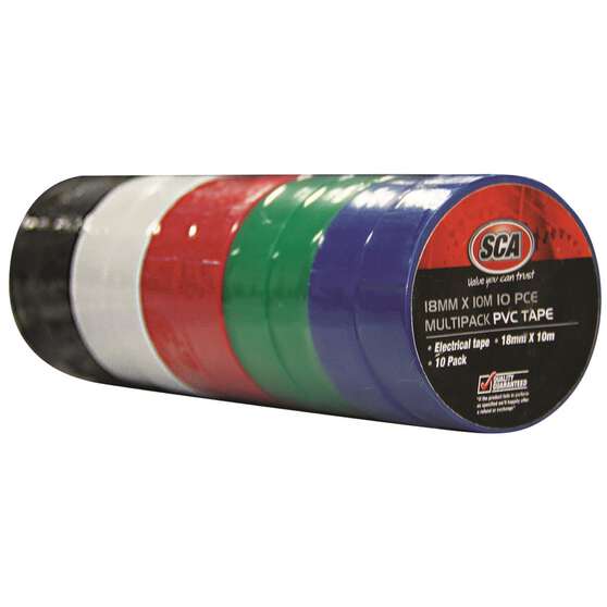 SCA PVC Electrical Tapes - Assorted Colour, 18mm x 10m, 10 Pack, , scanz_hi-res