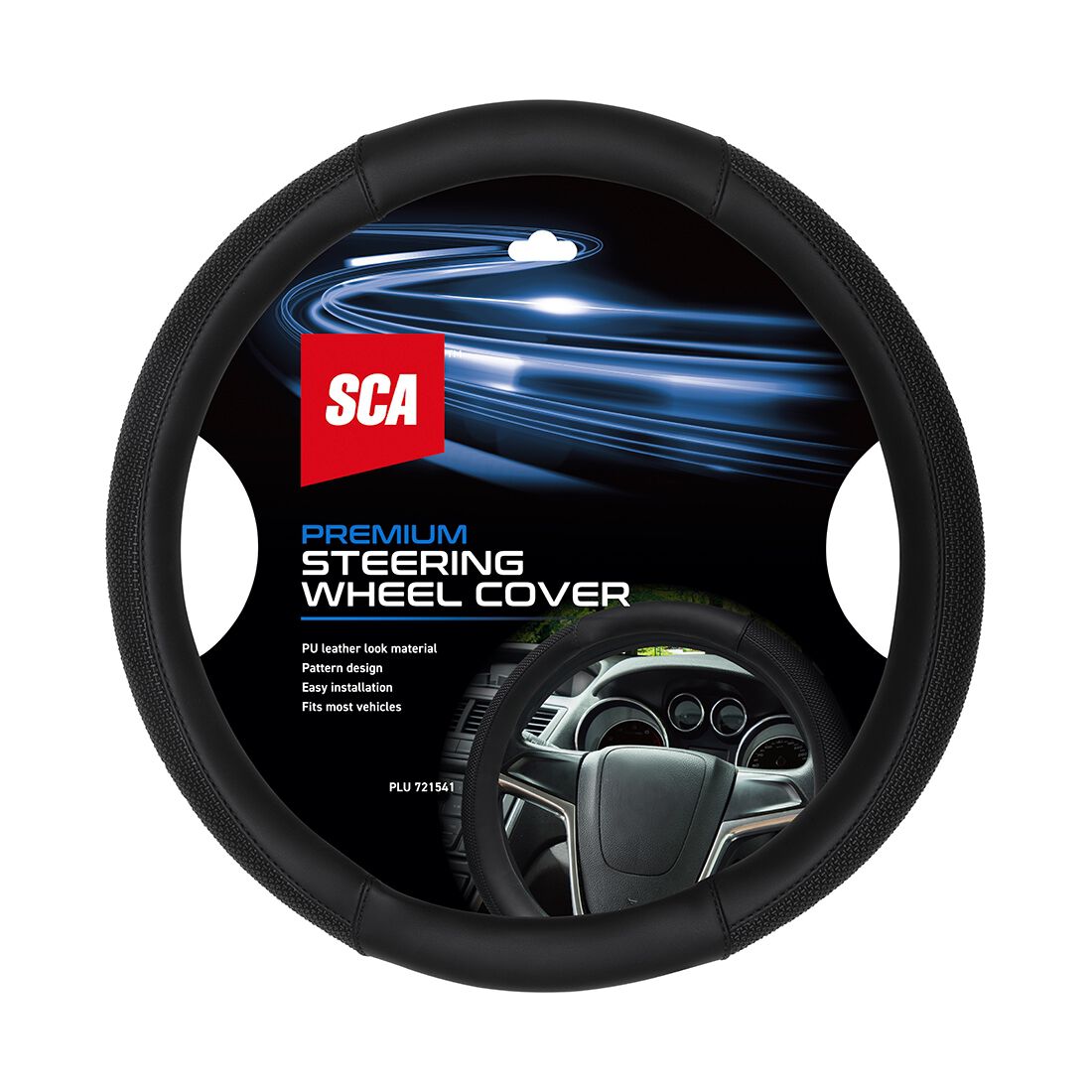 SCA Steering Wheel Cover - Leather Look, Black, 380mm, , scanz_hi-res