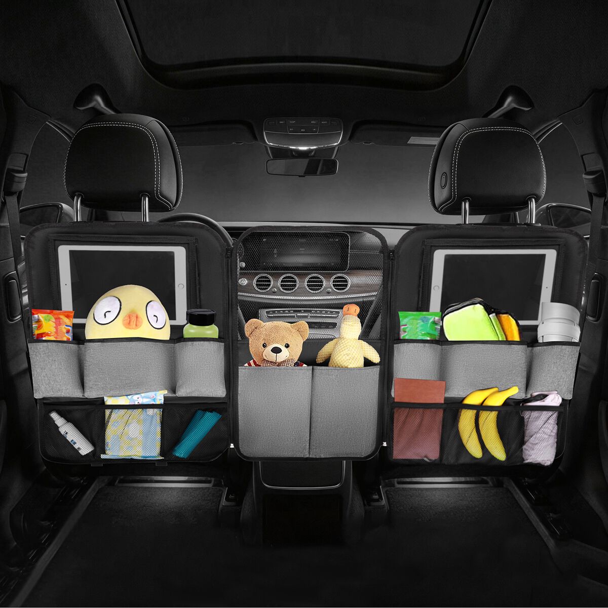 Cabin Crew Kids Repreve Triple Backseat Organiser Black/Grey, , scanz_hi-res