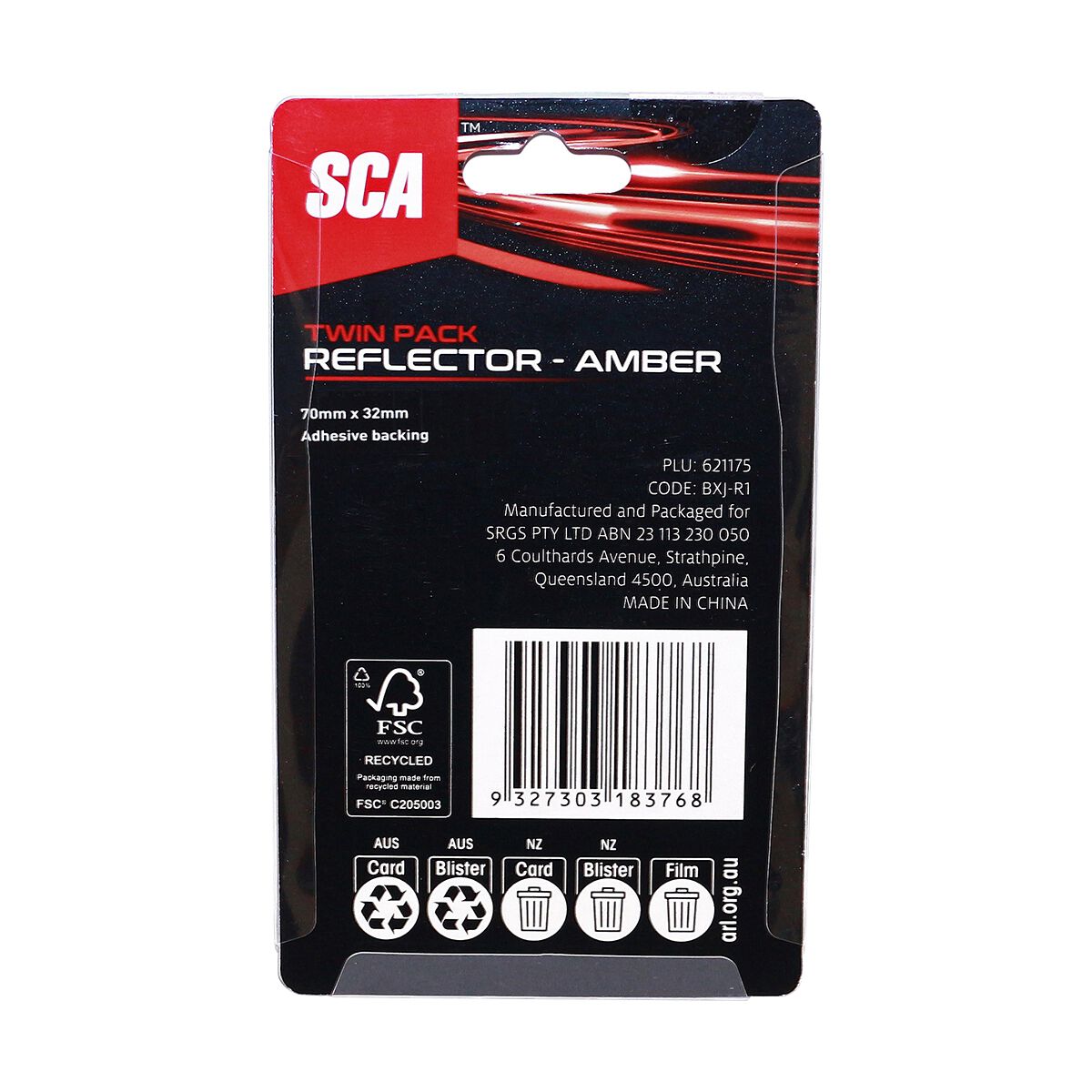 SCA Reflector Twin Pack Rectangular Amber 70 x 32mm, , scanz_hi-res