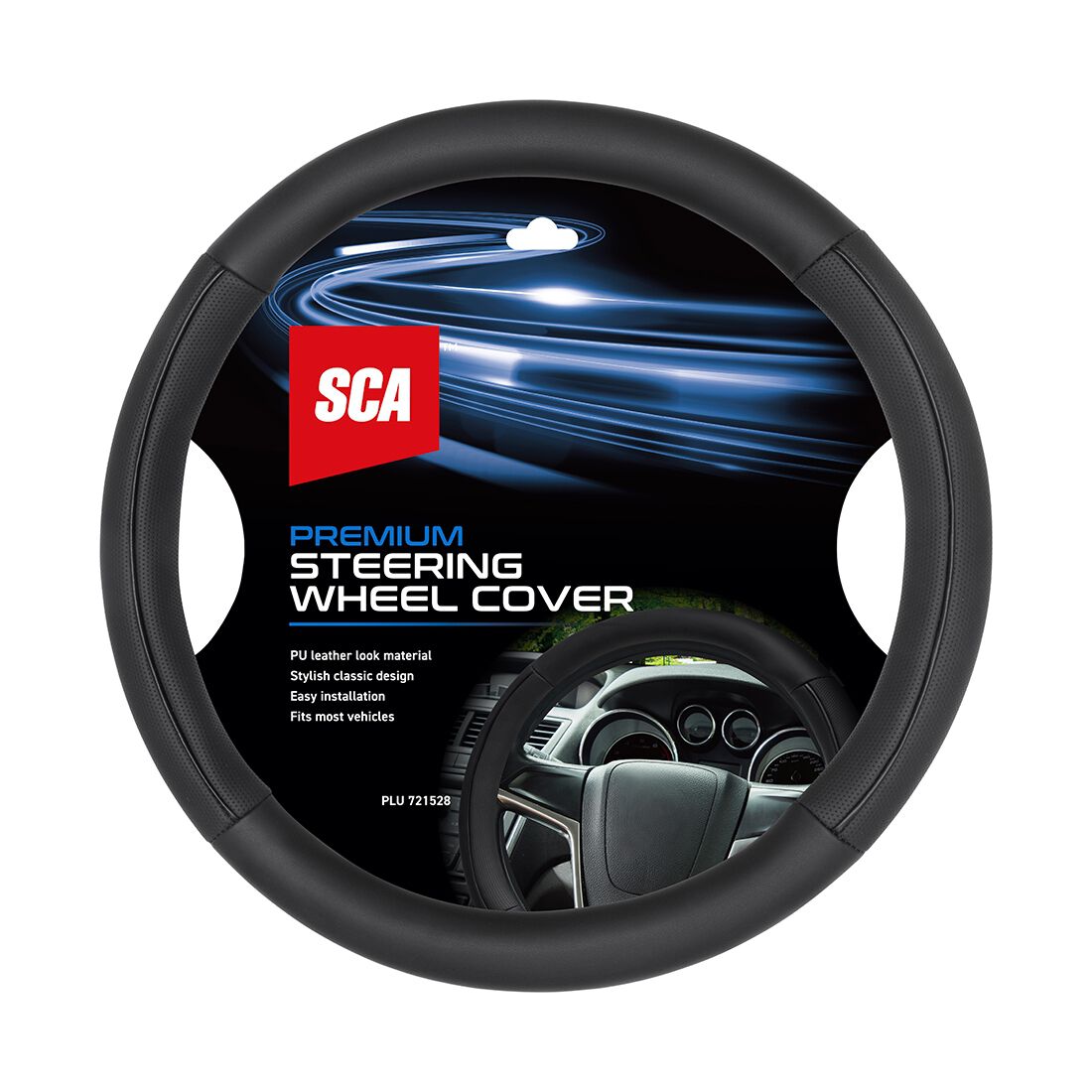 SCA Steering Wheel Cover - Leather Look, Black, 380mm, , scanz_hi-res