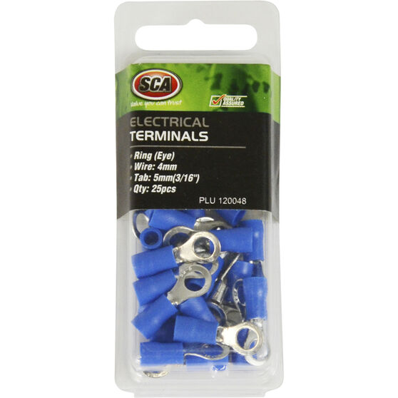 SCA Electrical Terminals - Ring (Eye), Blue, 5.0mm, 25 Pack, , scanz_hi-res