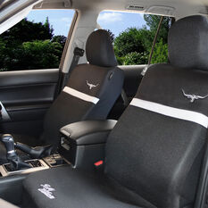 R.M.Williams Mesh Stripe Seat Cover Black/White Adjustable Headrests Airbag Compatible, , scanz_hi-res