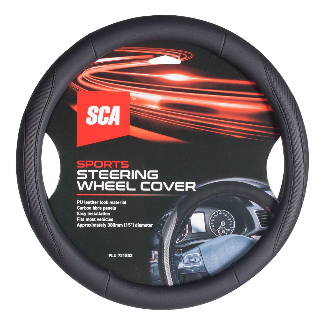 SCA Steering Wheel Cover Sports Leather Look Black, , scanz_hi-res
