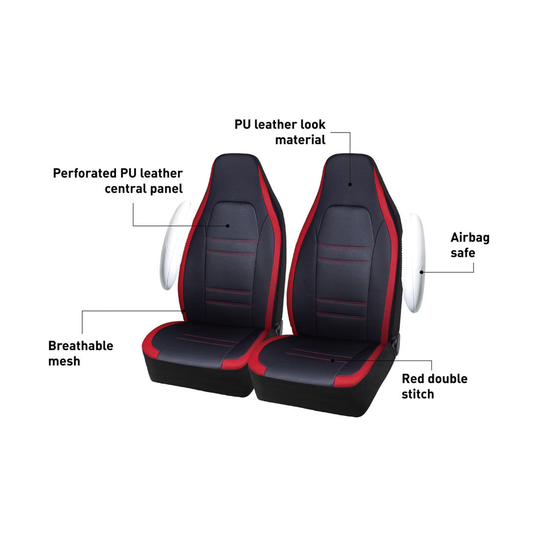 SCA Racing Leather Look & Mesh Seat Covers Black/Red Airbag Compatible, , scanz_hi-res