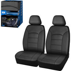 SCA Leather Look Seat Covers Black Adjustable Headrests Airbag Compatible 30SAB, , scanz_hi-res