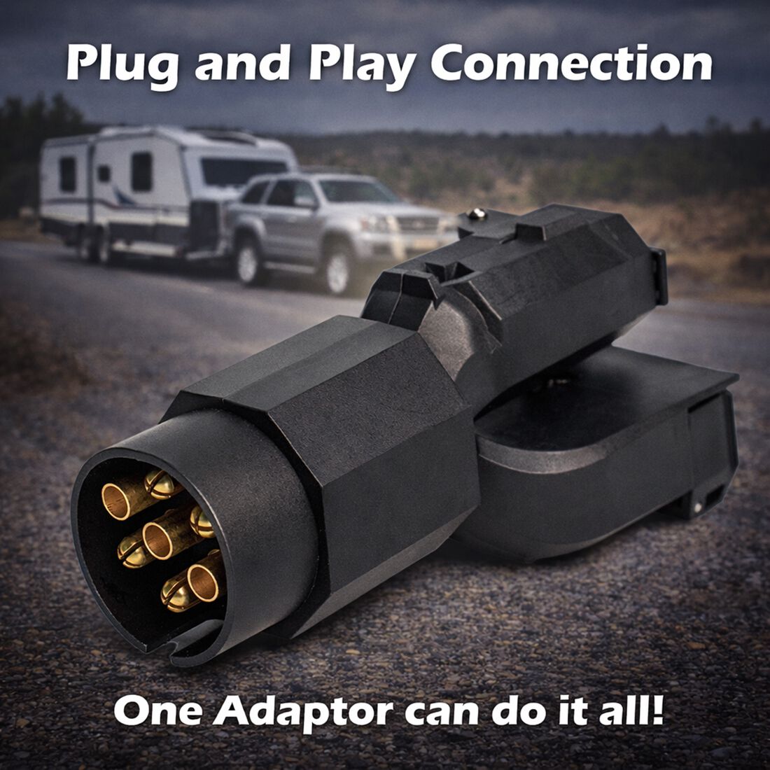 SCA Trailer Adaptor 3 Way 7 Pin Large Round Socket to 7 Pin Small Round Plug, 7 Pin Flat Plug, , scanz_hi-res
