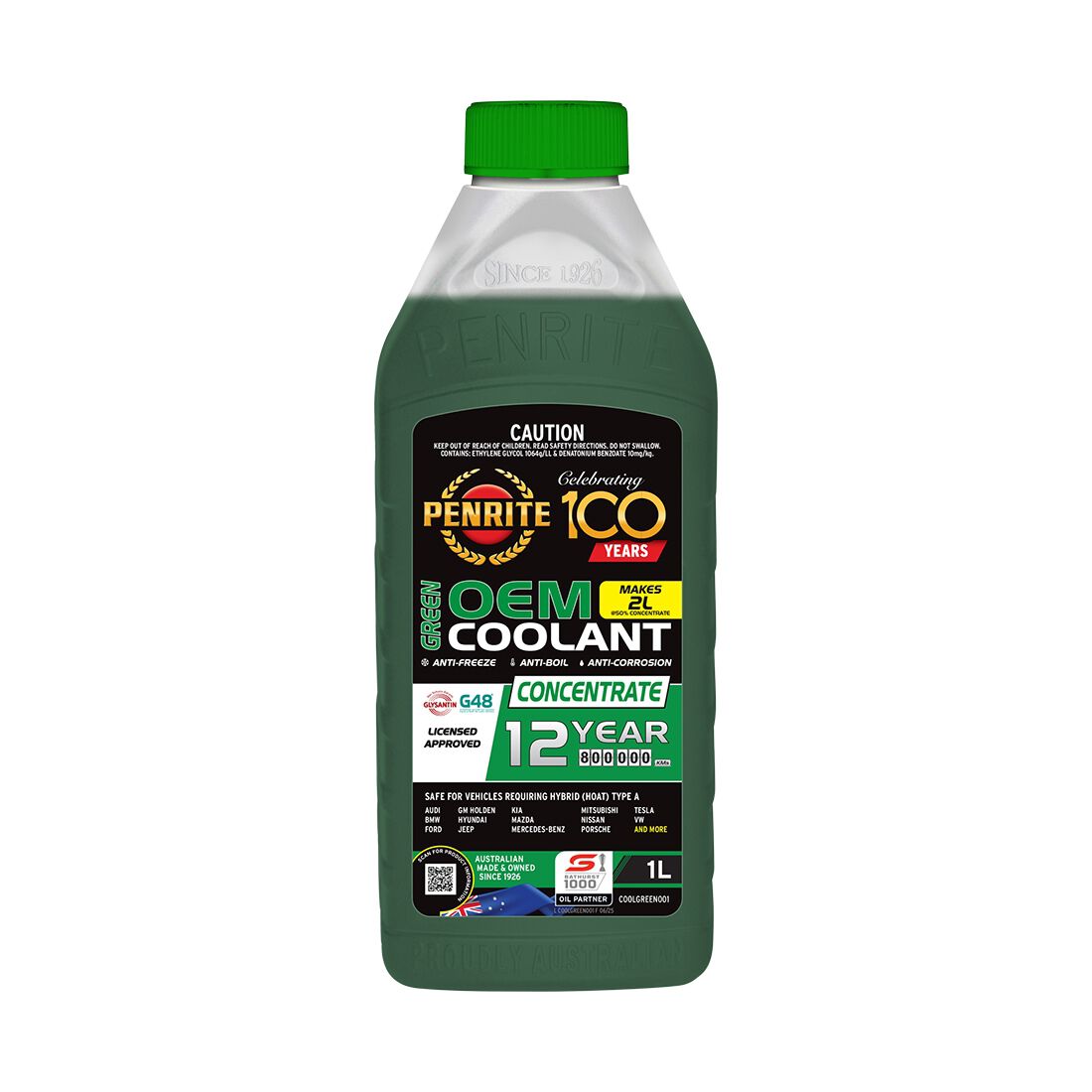 Penrite Green Long Life Anti Freeze / Anti Boil Coolant Concentrate - 1 Litre, , scanz_hi-res