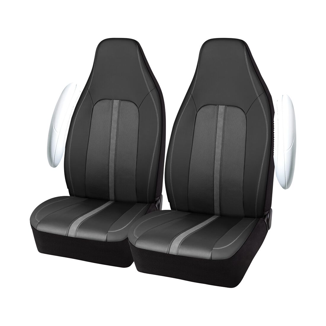 SCA Seat Cover Sports Black & Grey Metallic Leather Look, Built-in Headrests, Airbag Compatible, Size 60A, , scanz_hi-res