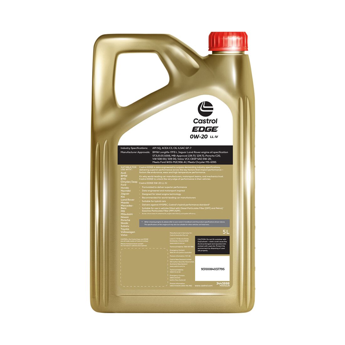 Castrol EDGE Engine Oil - 0W-20, LL IV, 5 Litres, , scanz_hi-res