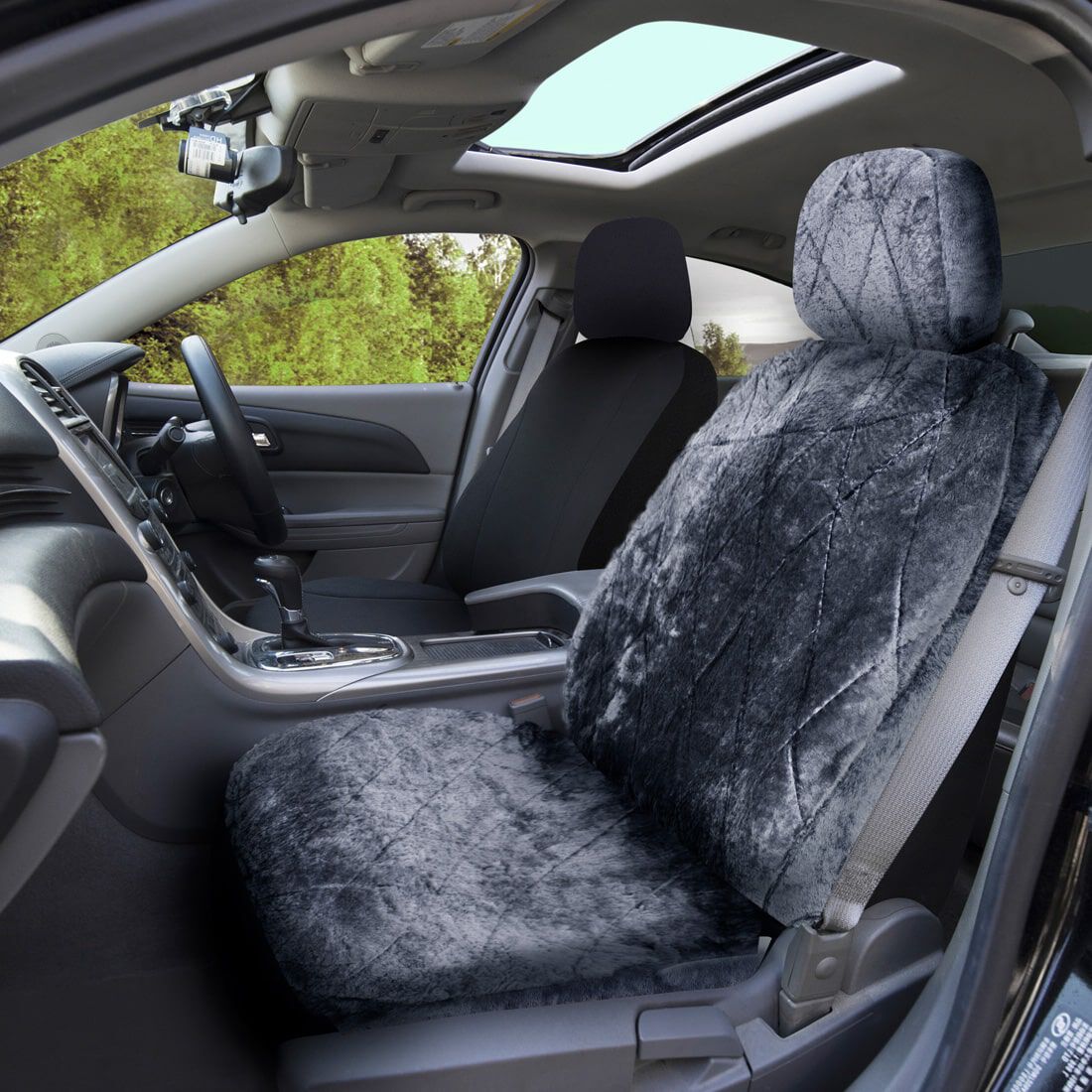 SCA Diamond Cut Sheepskin Single Seat Cover Slate Adjustable Headrests Airbag Compatible 30SAB, , scanz_hi-res