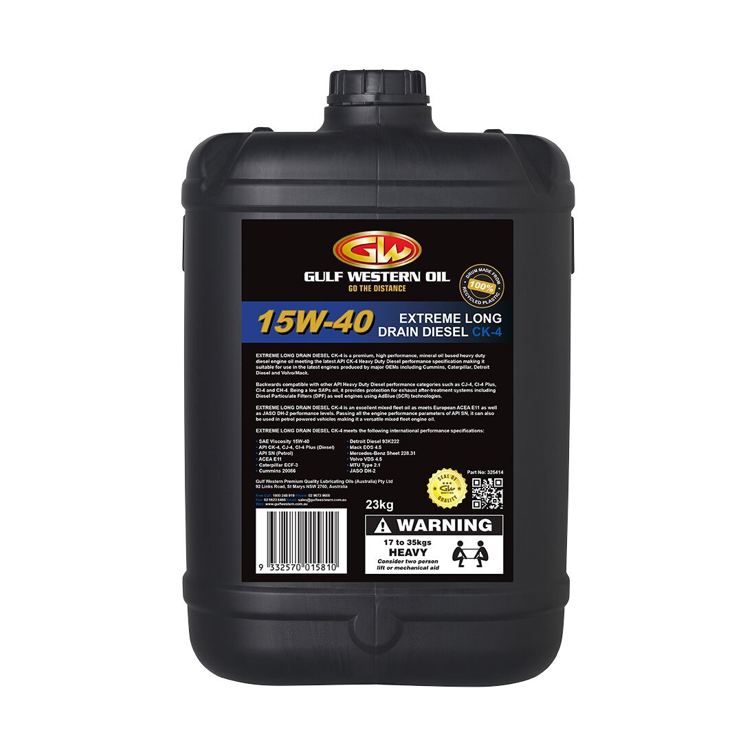 Gulf Western Extreme Diesel CK-4 Engine Oil - 15W-40 25 Litre, , scanz_hi-res