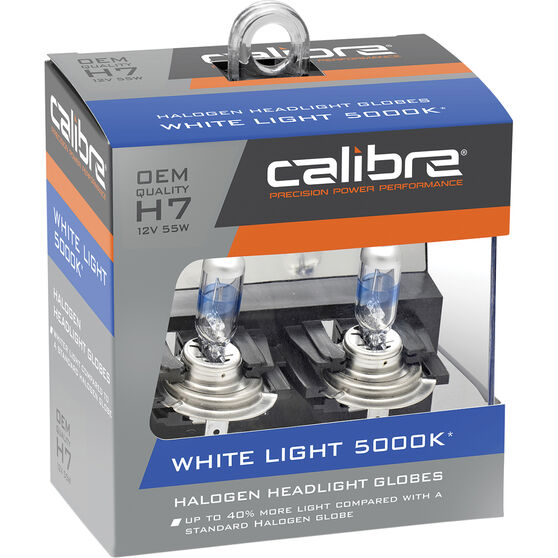 Calibre White Light 5000K Headlight Globes - H7, 12V 55W, CA5000H7, , scanz_hi-res