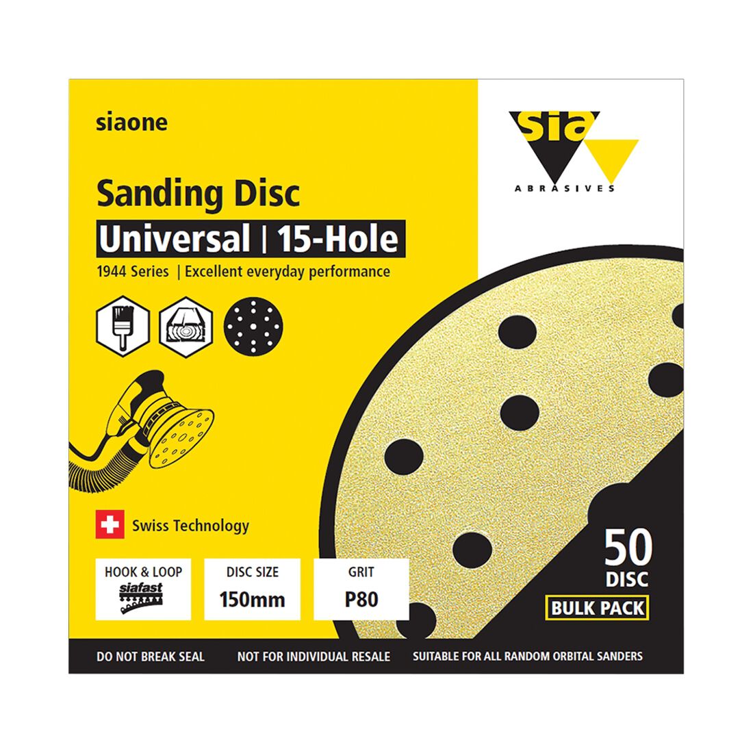 SIA Abrasives 150mm Sanding Disc, 1944 Series, 8 Hole, 60 Grit, 50 Pack, , scanz_hi-res
