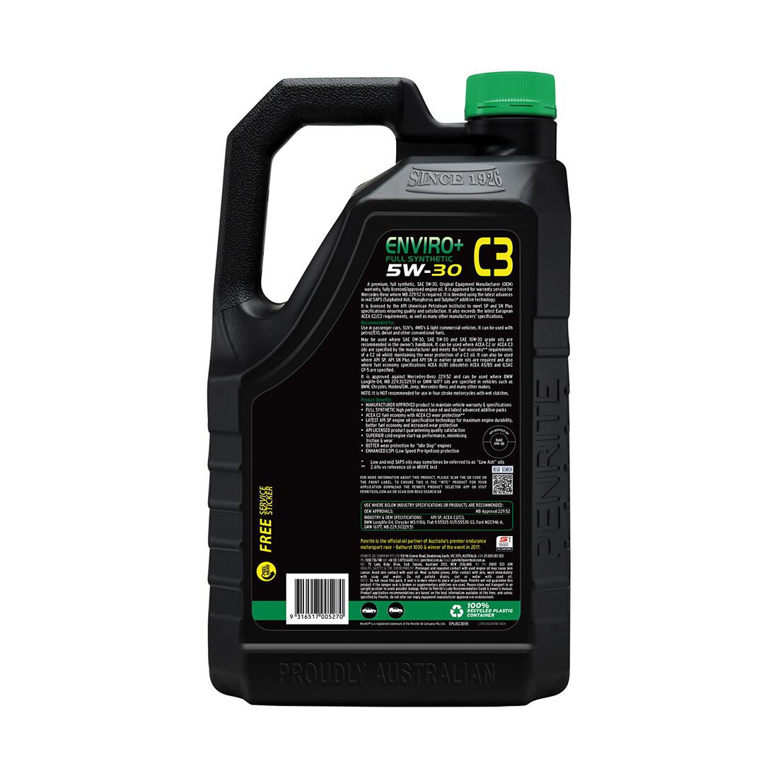 Penrite Enviro+ C3 Engine Oil - 5W-30 5 Litre, , scanz_hi-res