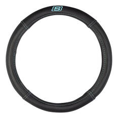 Skechers Air Cooled Memory Foam Steering Wheel Cover Black/Aqua 380mm diameter, , scanz_hi-res