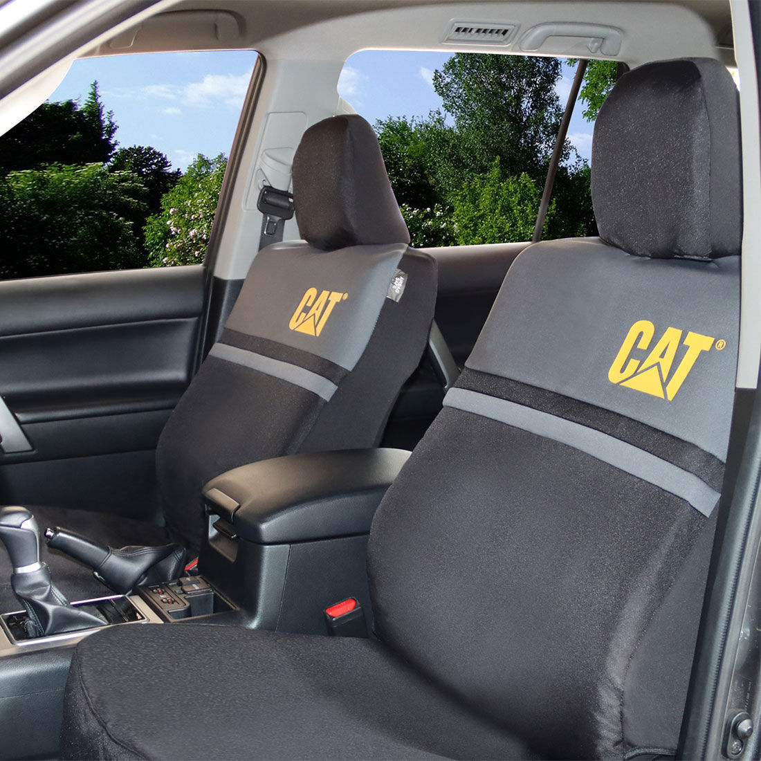 CAT Poly Canvas & Neoprene Seat Covers Black/Grey Adjustable Headrests Airbag Compatible, , scanz_hi-res