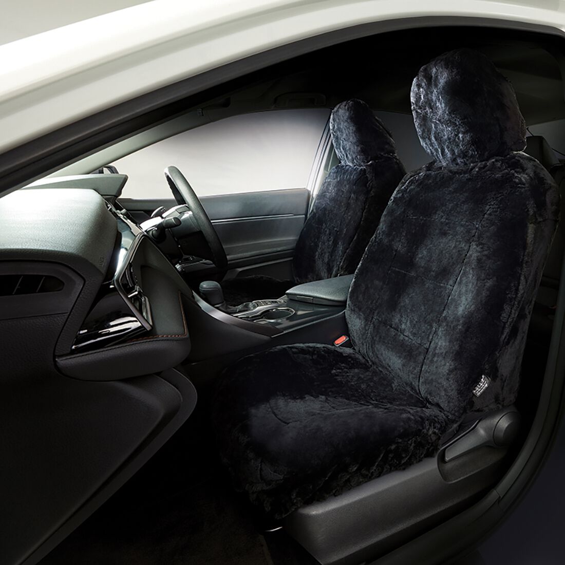 Silver CLOUDLUX Sheepskin Seat Covers - Black Adjustable Headrests Size 30 Airbag Compatible, , scanz_hi-res