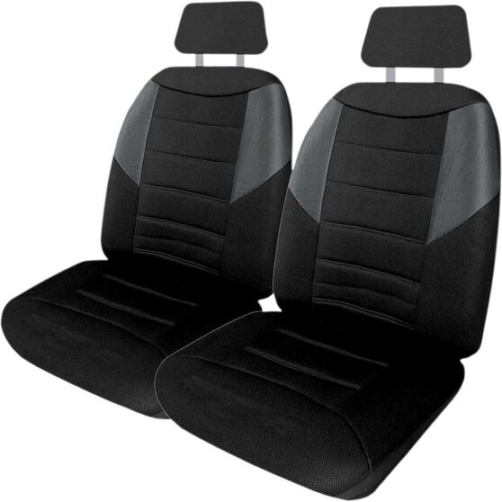 Carbon Mesh Seat Covers - Black and Grey Adjustable Headrests Size 30 Front Pair Airbag Compatible, , scanz_hi-res