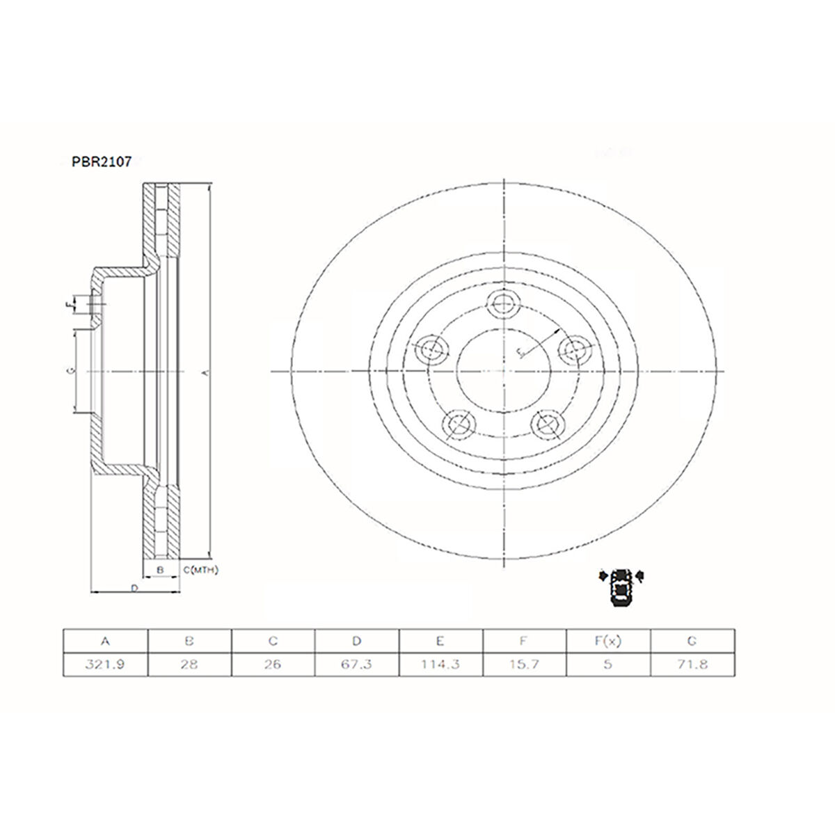 Bosch Disc Brake Rotor - Single, PBR2107, , scanz_hi-res